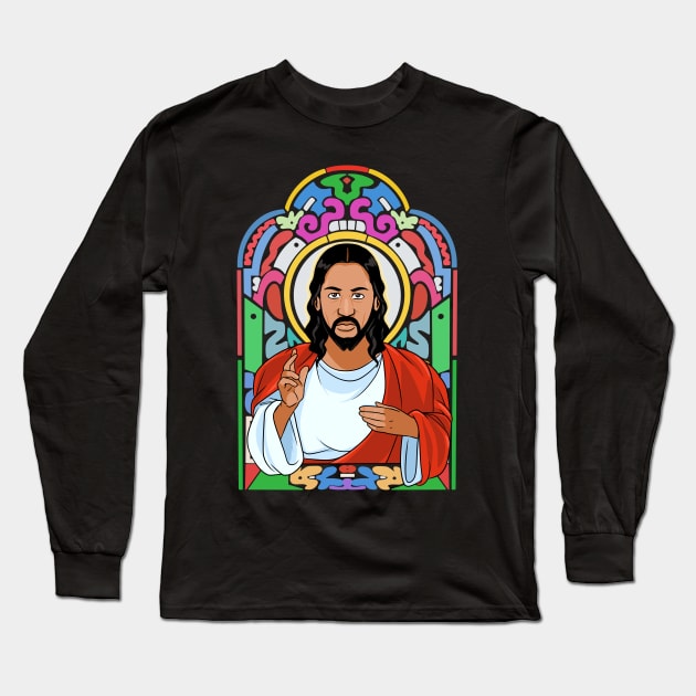 Black Jesus Christ Our Lord and Savior Praise God Long Sleeve T-Shirt by Noseking